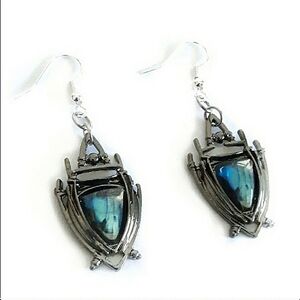 Gunmetal sim labradorite dangle earrings with silver hooks new